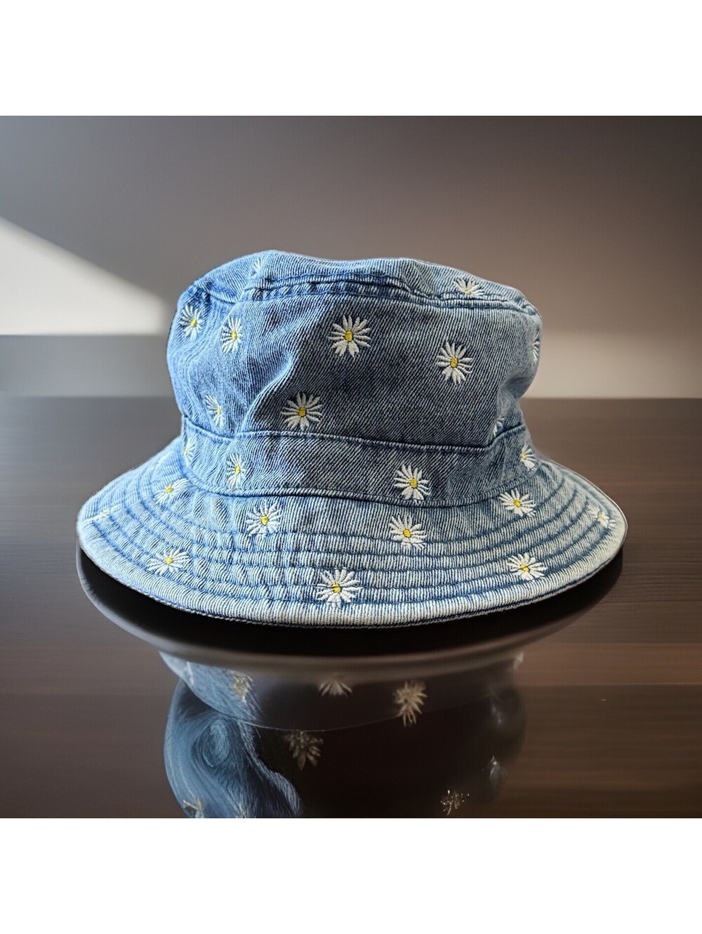 American Eagle Denim Daisy Bucket Hat Embroidered Floral Y2K Blue Jean